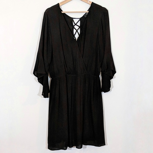 NAIF Dresses & Skirts - NAIF Black Bell Sleeve Cross Strap Back Midi Dress